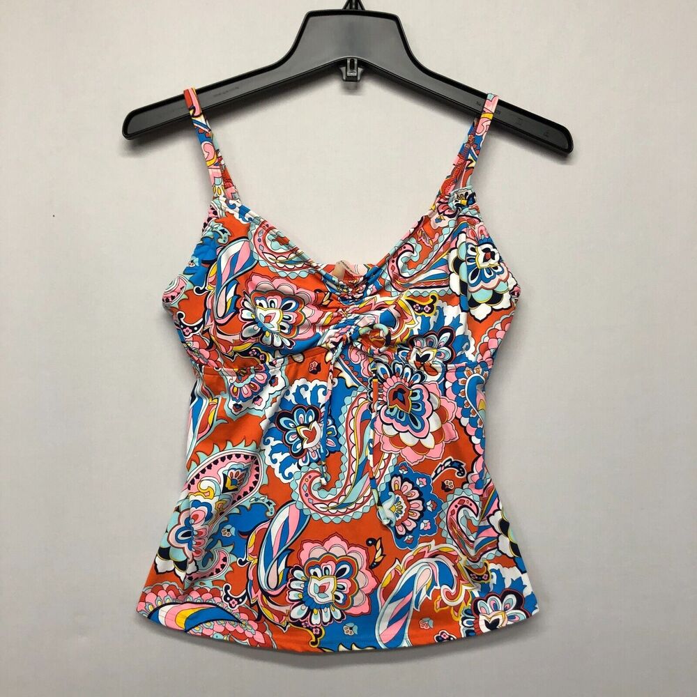 Lands' End Women V-Neck Floral Tankini Top Swimwear Size 6 Nylon Blend B263 -23